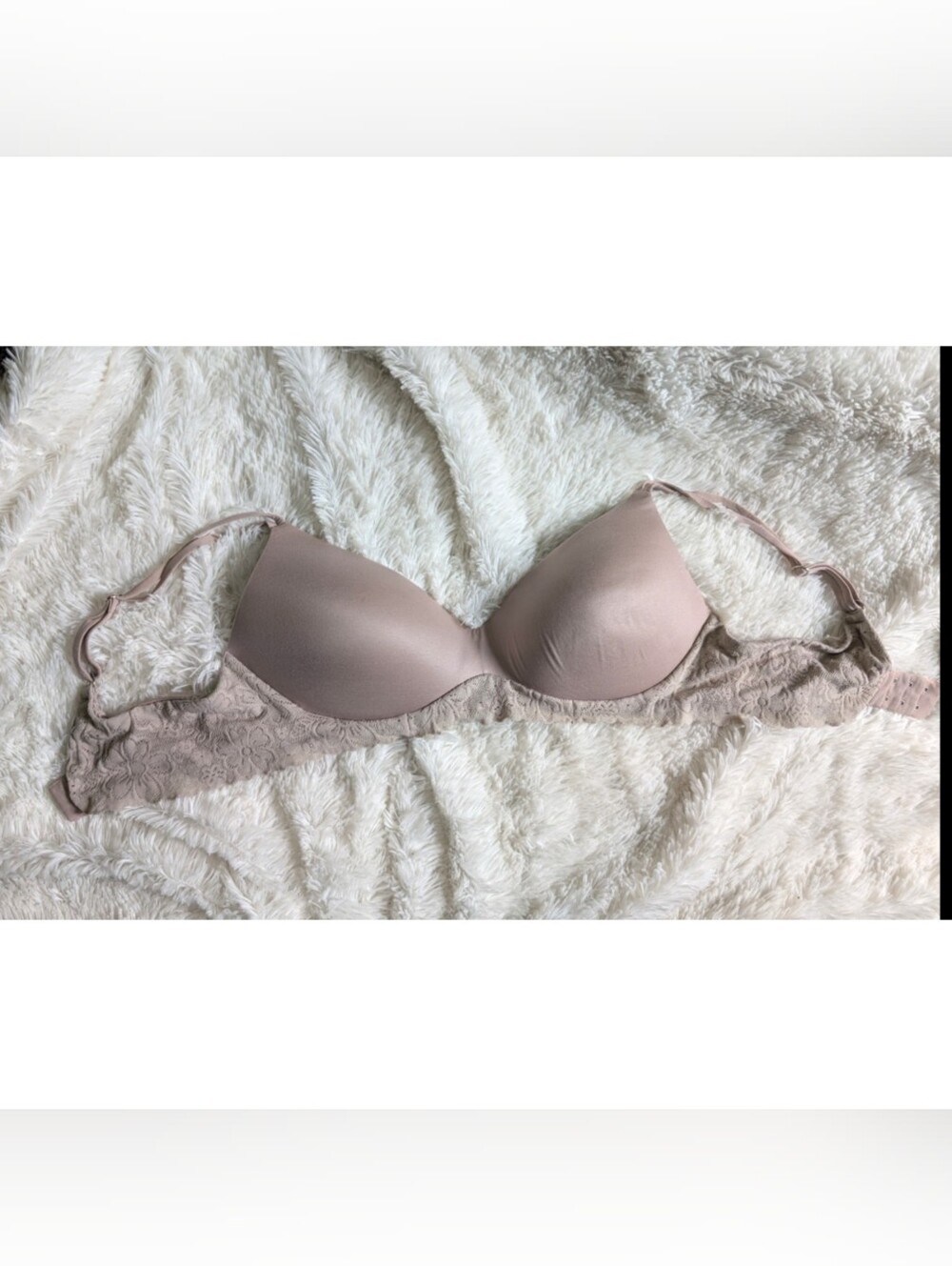 Aerie Real Sunnie Wireless Lace Trim Nude Bra Size 38C